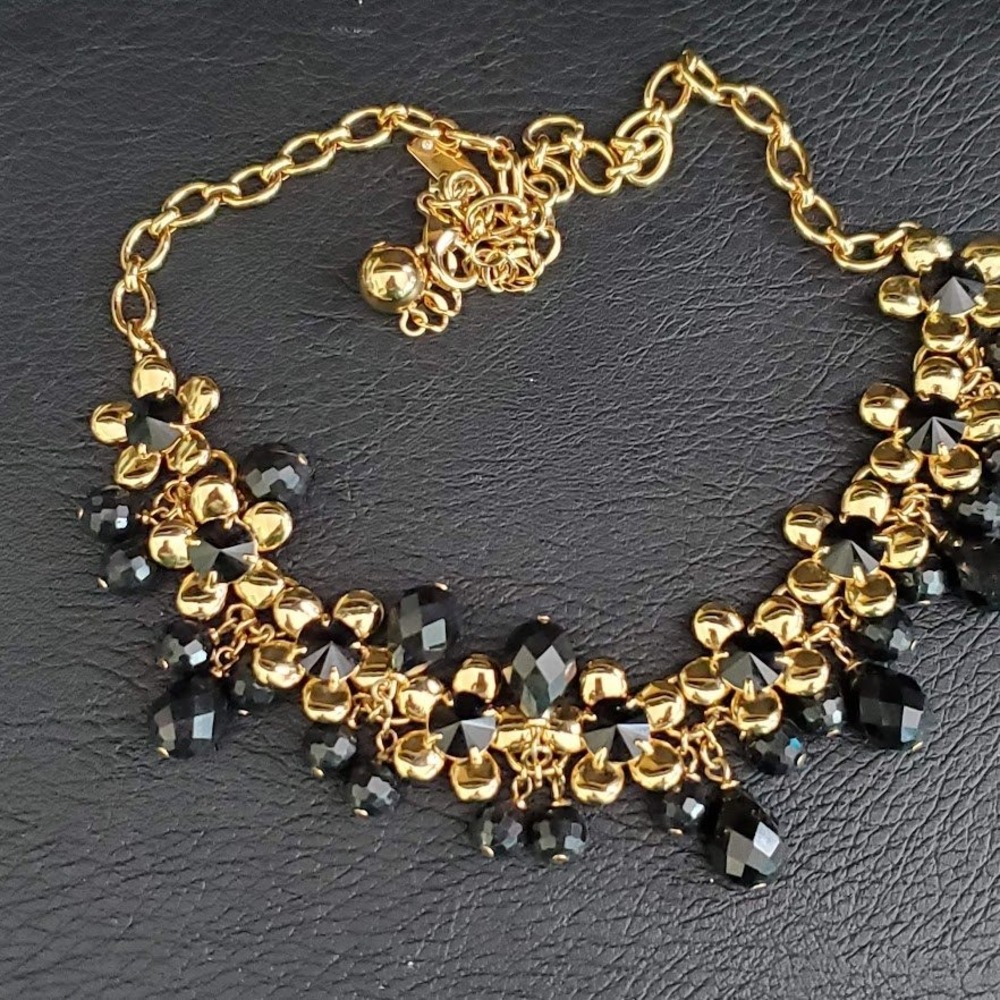 Kate Spade Sunset Blooms Gold Tone Black Faceted Bead Floral Statement Necklace - Picture 5 of 6